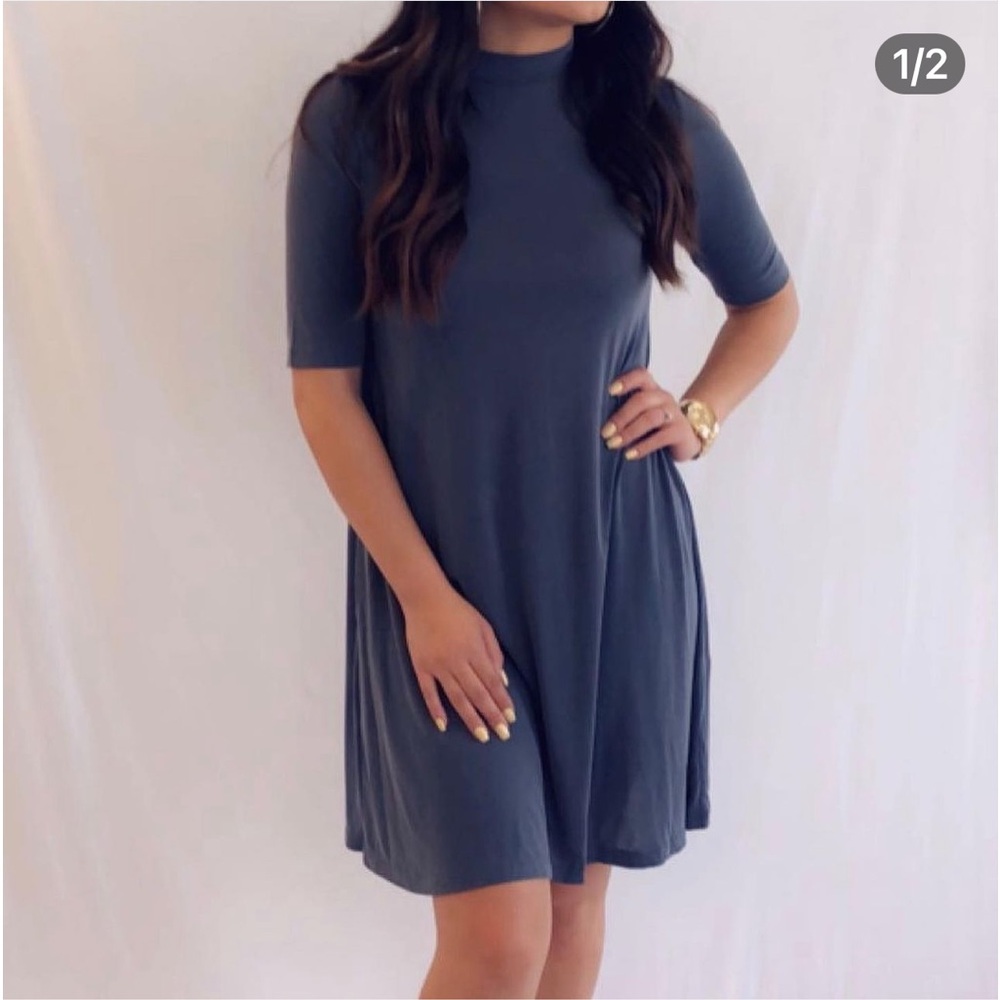 Mock Neck Short Sleeve A-Line Dress
- Charcoal